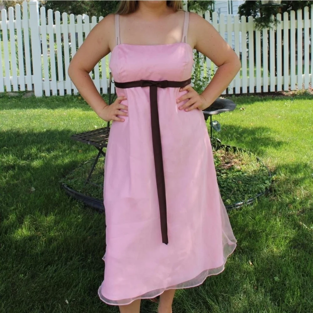 Alfred Angelo Pink Chiffon Babydoll‎ Sleeveless Y2K Coquette Midi Dress Sz 8